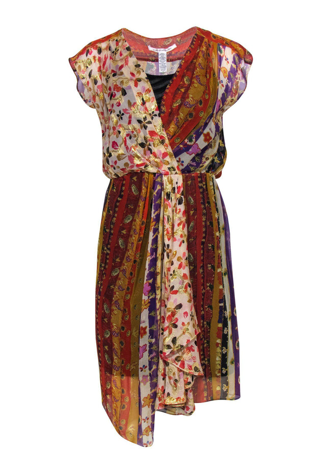 Current Boutique-Diane von Furstenberg - Metallic Patchwork Pleated Dress Sz 2