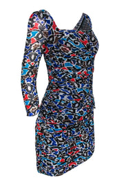Current Boutique-Diane von Furstenberg - Multicolor Abstract Floral Print Ruched Silk Bodycon Dress Sz 4