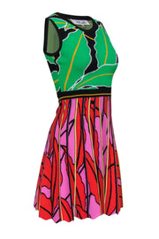 Current Boutique-Diane von Furstenberg - Multicolor Bright Tropical Leaf A-Line Knit Dress Sz XXS