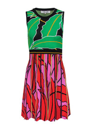 Current Boutique-Diane von Furstenberg - Multicolor Bright Tropical Leaf A-Line Knit Dress Sz XXS
