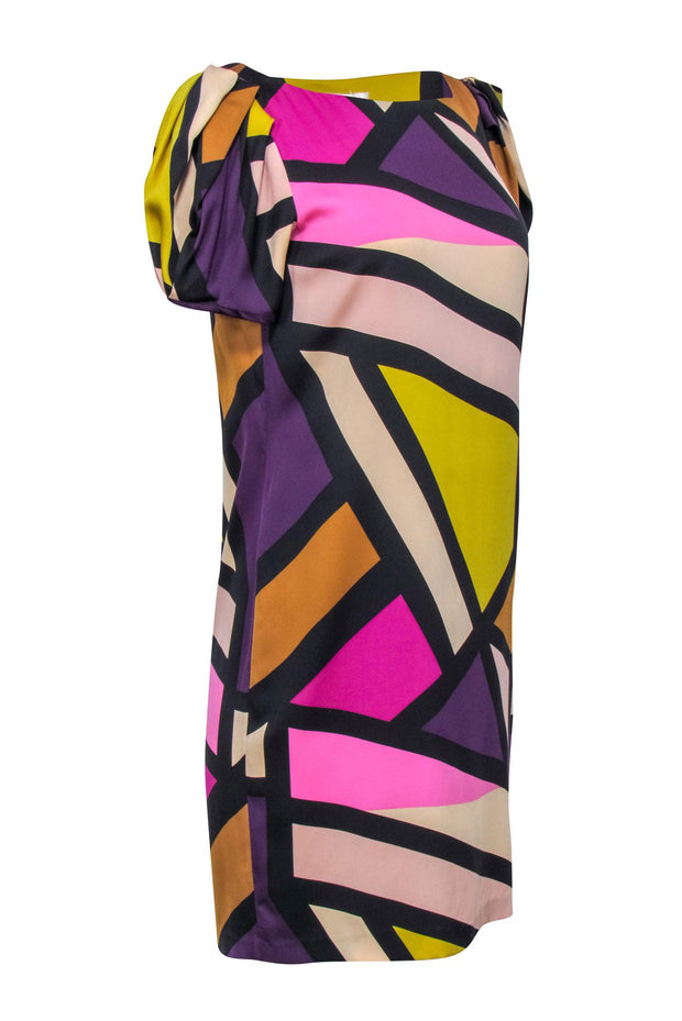 Current Boutique-Diane von Furstenberg - Multicolor Geo Print Gathered Short Sleeve Dress Sz 6