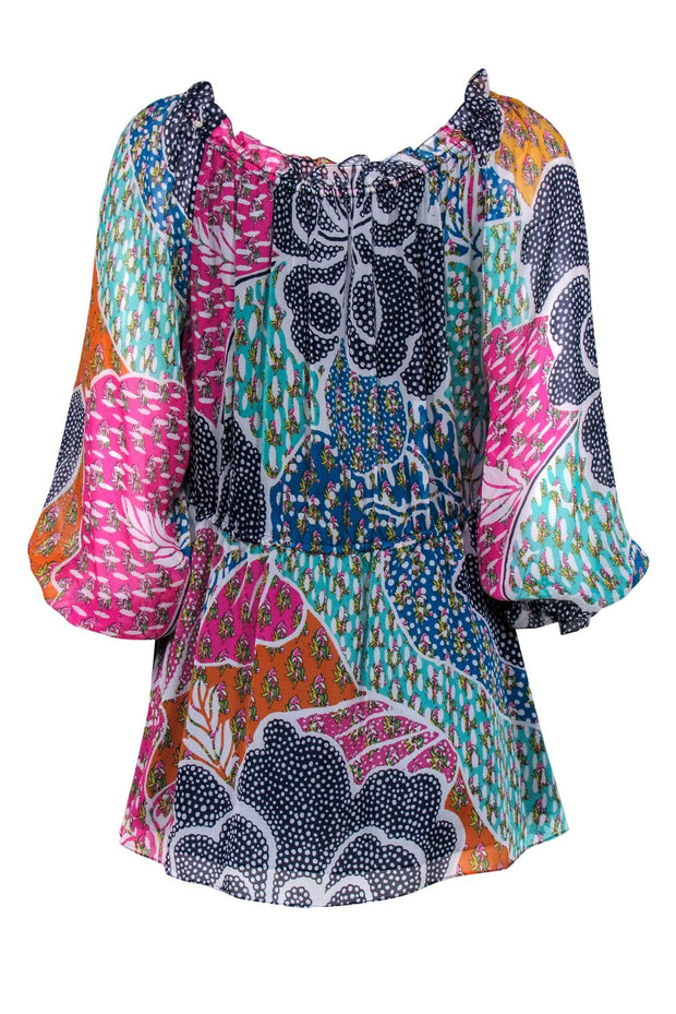 Current Boutique-Diane von Furstenberg - Multicolor Patchwork Print Silk Blouse Sz 12