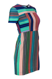 Current Boutique-Diane von Furstenberg - Multicolored Striped Short Sleeve Shift Dress Sz 2