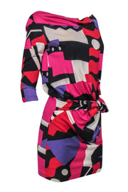 Current Boutique-Diane von Furstenberg - Multicolored Wavy Patterned Silk Dress w/ Knotted Waist Sz 2