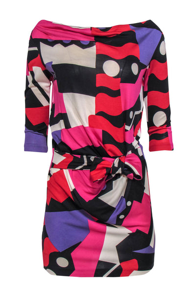 Current Boutique-Diane von Furstenberg - Multicolored Wavy Patterned Silk Dress w/ Knotted Waist Sz 2