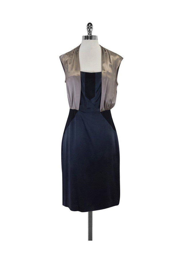 Current Boutique-Diane von Furstenberg - Navy & Champagne Silk Dress Sz 10
