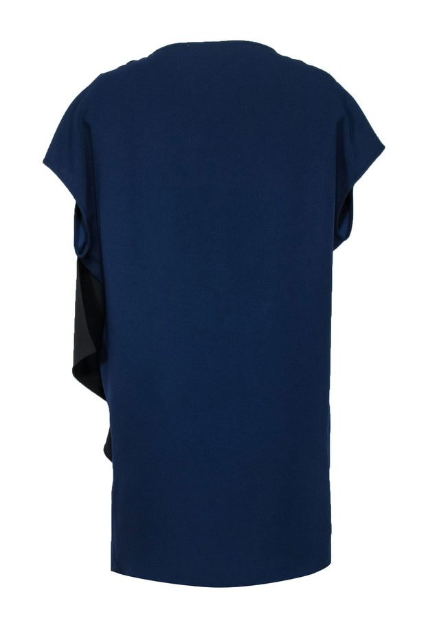 Current Boutique-Diane von Furstenberg - Navy Crepe Tunic Style Cocktail Dress w/ Black Ruffle Sz SP