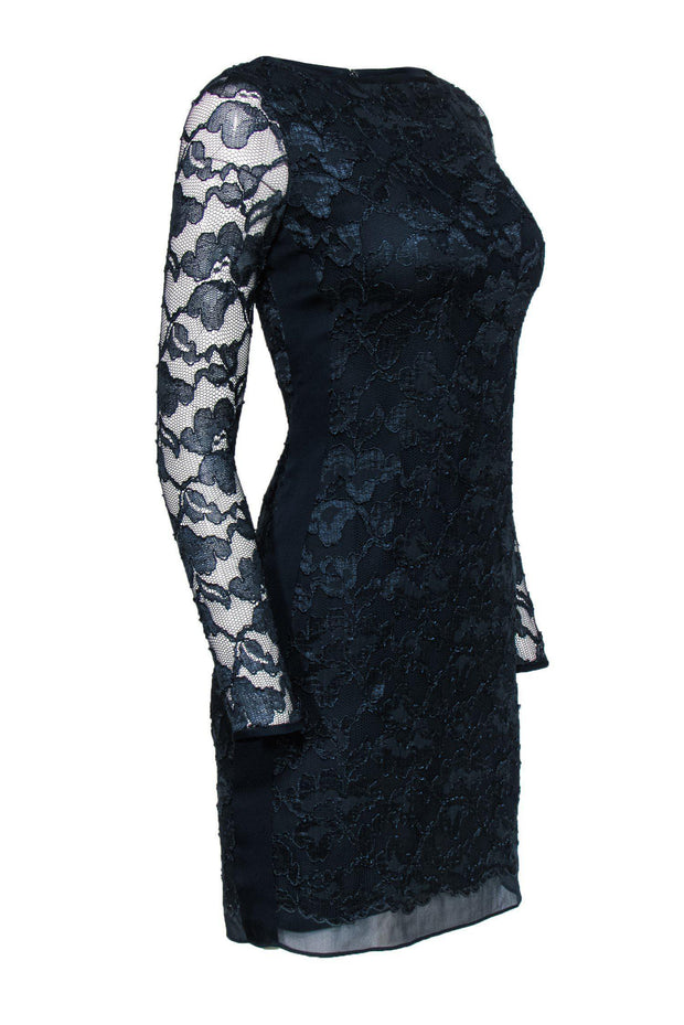 Current Boutique-Diane von Furstenberg - Navy Floral Lace Sheath Dress Sz 2