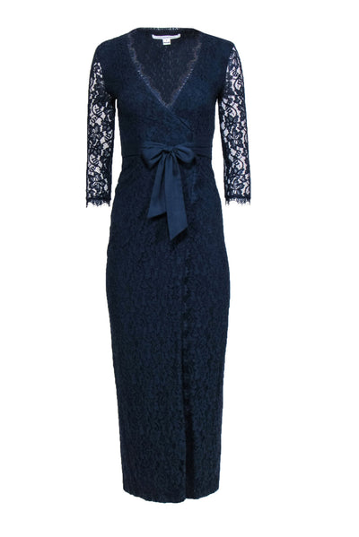 Current Boutique-Diane von Furstenberg - Navy Floral Lace Wrap Maxi Dress Sz 0