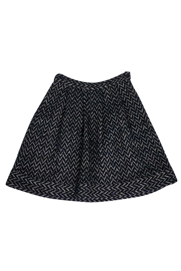 Current Boutique-Diane von Furstenberg - Navy & Gold Chevron Flared Skirt Sz 2