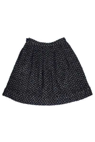 Current Boutique-Diane von Furstenberg - Navy & Gold Chevron Flared Skirt Sz 2