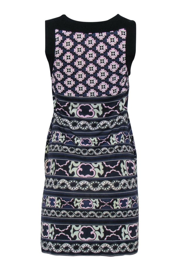 Current Boutique-Diane von Furstenberg - Navy & Multicolor Bohemian Print Silk Shift Dress Sz 2