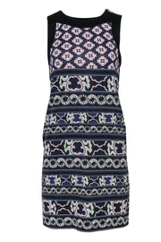 Current Boutique-Diane von Furstenberg - Navy & Multicolor Bohemian Print Silk Shift Dress Sz 2