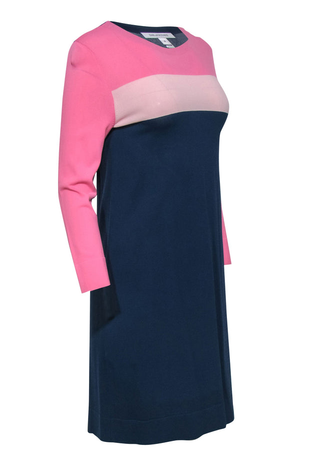 Current Boutique-Diane von Furstenberg - Navy & Pink Knit Long Sleeve Dress Sz M