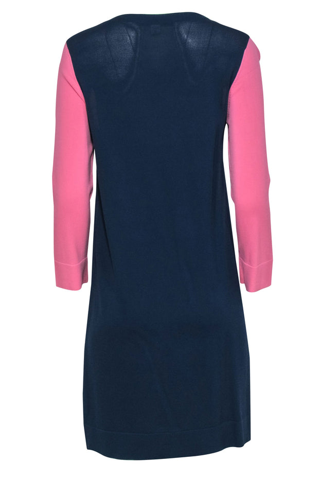 Current Boutique-Diane von Furstenberg - Navy & Pink Knit Long Sleeve Dress Sz M