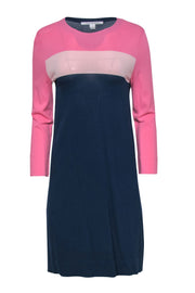 Diane von Furstenberg - Navy & Pink Knit Long Sleeve Dress Sz M