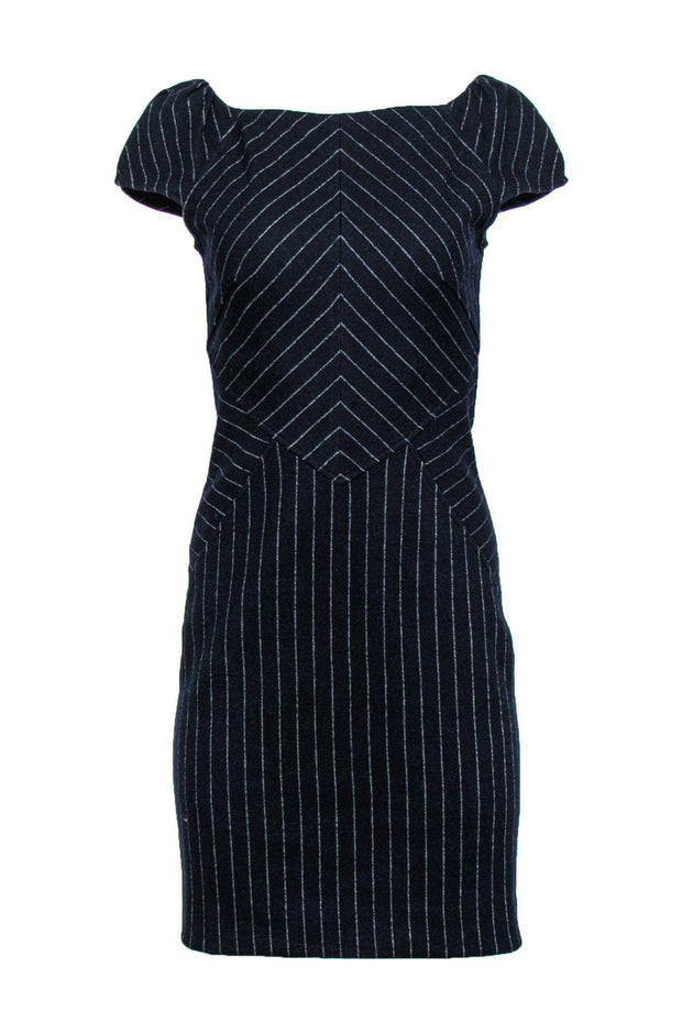 Current Boutique-Diane von Furstenberg - Navy Pinstriped Wool Blend Sheath Dress Sz 6