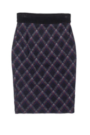 Current Boutique-Diane von Furstenberg - Navy Plaid Wool Blend Pencil Skirt Sz 2
