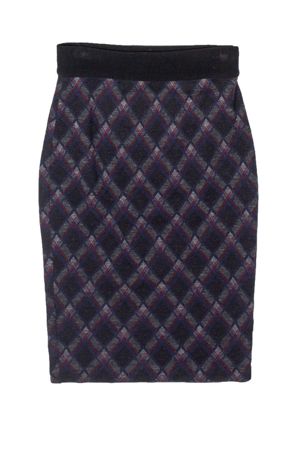 Current Boutique-Diane von Furstenberg - Navy Plaid Wool Blend Pencil Skirt Sz 2