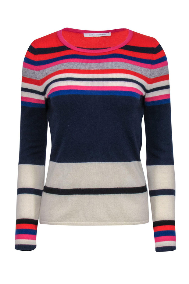 Current Boutique-Diane von Furstenberg - Navy, Red & Pink Striped Knit Sweater Sz S