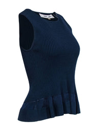 Current Boutique-Diane von Furstenberg - Navy Rib Knit Peplum Tank Top Sz S