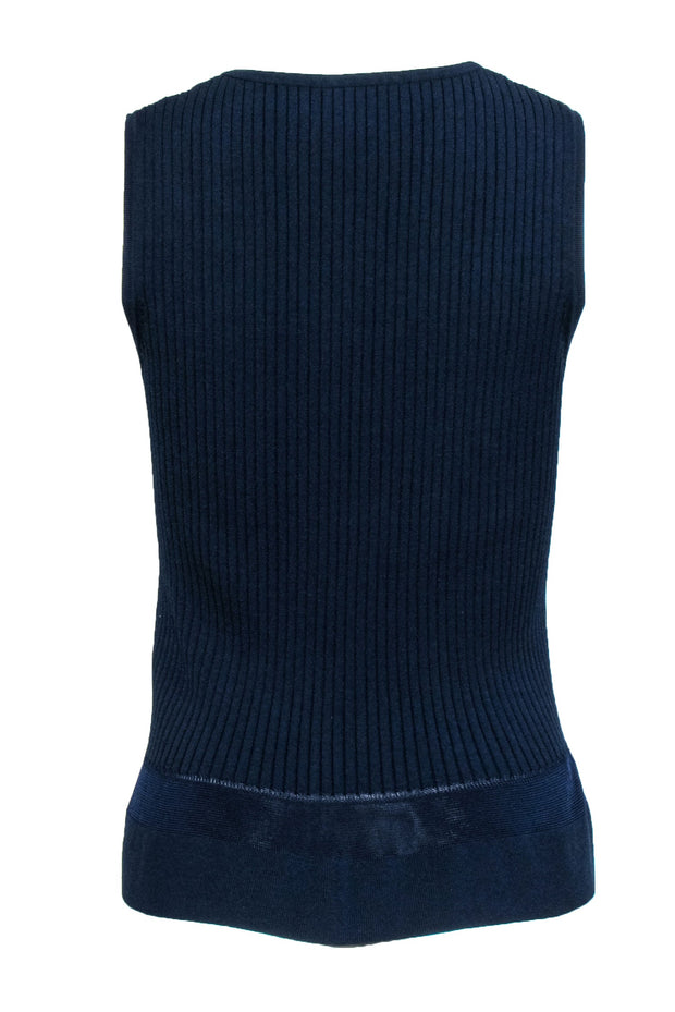 Current Boutique-Diane von Furstenberg - Navy Rib Knit Peplum Tank Top Sz S