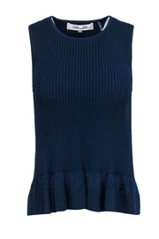 Current Boutique-Diane von Furstenberg - Navy Rib Knit Peplum Tank Top Sz S