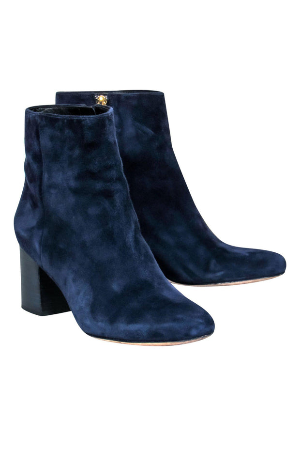 Current Boutique-Diane von Furstenberg - Navy Suede Block Heel Ankle Booties Sz 9.5