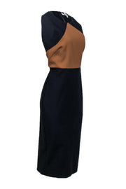 Current Boutique-Diane von Furstenberg - Navy & Tan Colorblocked Midi Dress Sz 10