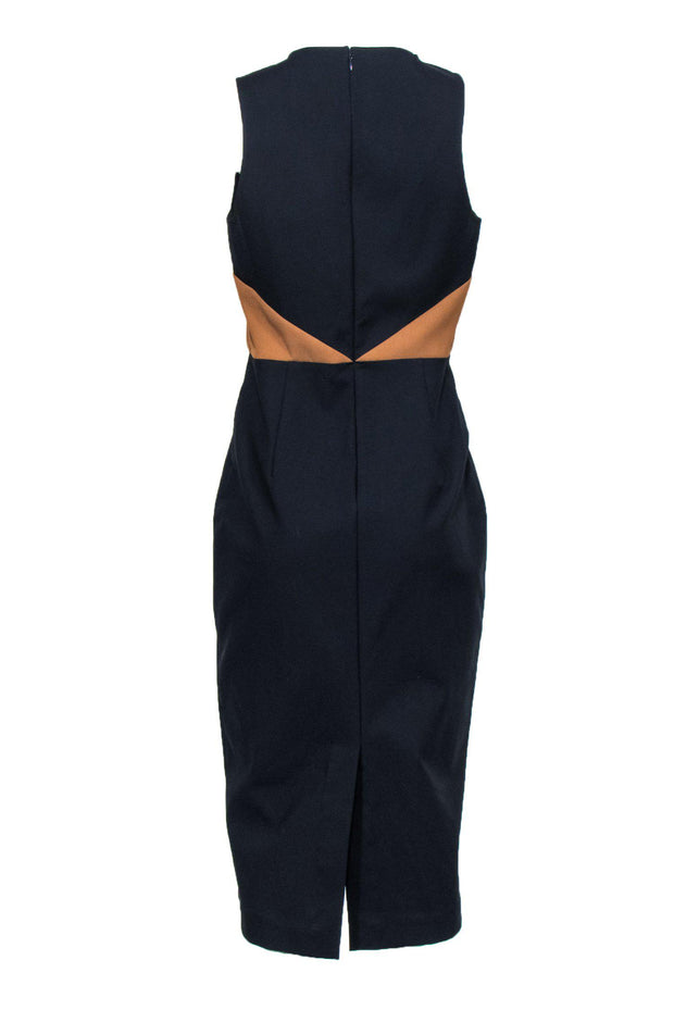 Current Boutique-Diane von Furstenberg - Navy & Tan Colorblocked Midi Dress Sz 10