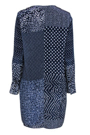 Current Boutique-Diane von Furstenberg - Navy & White Patchwork Print Silk Shift Dress Sz M