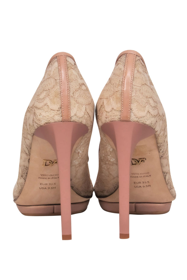 Current Boutique-Diane von Furstenberg - Nude Lace Platform Stiletto Pumps Sz 9.5