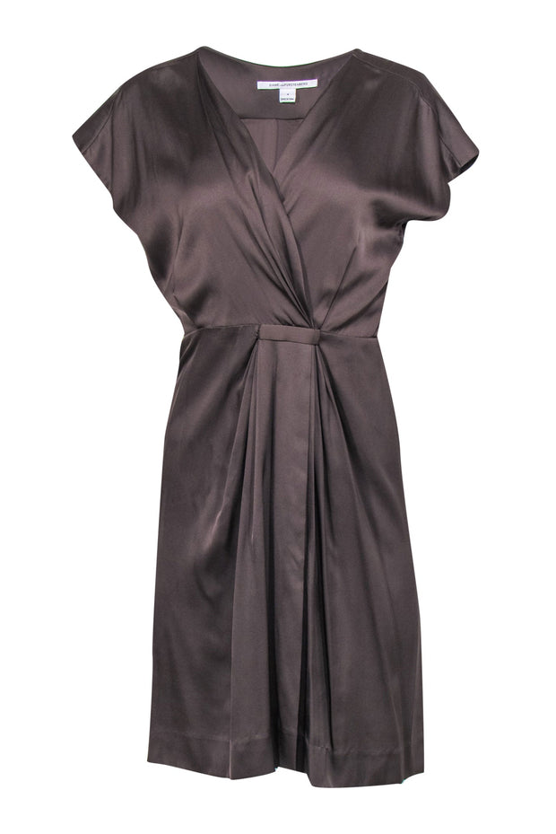 Current Boutique-Diane von Furstenberg - Olive Silk Mini Dress w/ Pleated Detail Sz 4