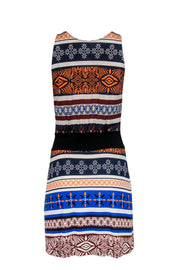 Current Boutique-Diane von Furstenberg - Orange & Blue Tribal Print Pleated Dress Sz 6