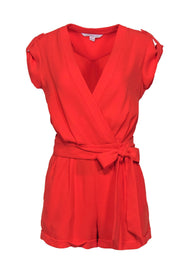 Current Boutique-Diane von Furstenberg - Orange Short Sleeve Belted Romper Sz 6