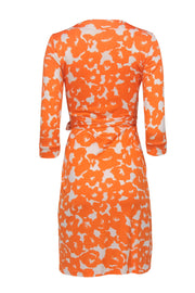 Current Boutique-Diane von Furstenberg - Orange & White Print Long Sleeve Wrap Dress Sz 2