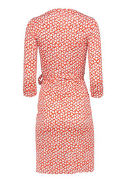 Current Boutique-Diane von Furstenberg - Orange w/ Cream Leaf Print Wrap Dress Sz 2