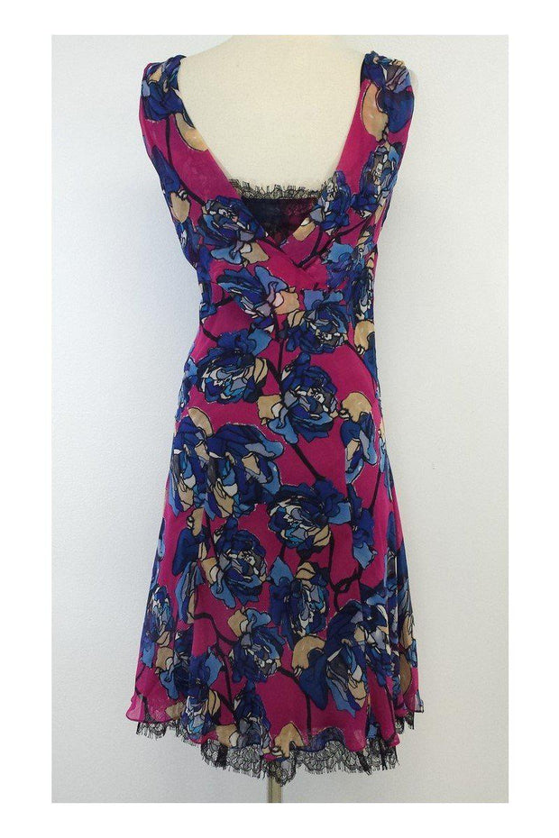 Current Boutique-Diane von Furstenberg - Pink & Blue Floral Print Silk Dress Sz 4