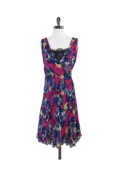 Current Boutique-Diane von Furstenberg - Pink & Blue Floral Print Silk Dress Sz 4