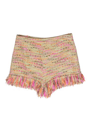Current Boutique-Diane von Furstenberg - Pink & Gold Metallic Tweed Fringe Shorts Sz 12