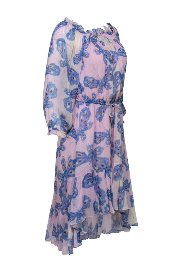 Current Boutique-Diane von Furstenberg - Pink & Ivory Butterfly Off-the-Shoulder Maxi Dress Sz 10