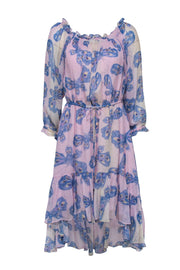 Current Boutique-Diane von Furstenberg - Pink & Ivory Butterfly Off-the-Shoulder Maxi Dress Sz 10