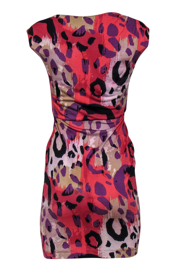 Current Boutique-Diane von Furstenberg - Pink & Multicolor Abstract Leopard Print Silk Sheath Dress Sz 2