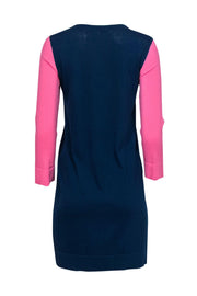 Current Boutique-Diane von Furstenberg - Pink & Navy Colorblock Knit Shift Dress Sz S