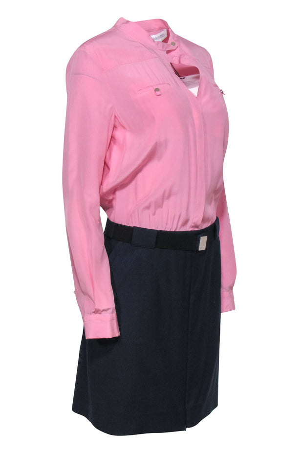 Current Boutique-Diane von Furstenberg - Pink & Navy Two-Toned Belted Sheath Dress Sz 10