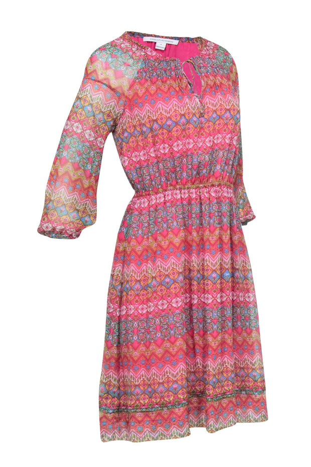 Current Boutique-Diane von Furstenberg - Pink Printed Silk Peasant Dress Sz 0