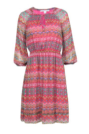 Current Boutique-Diane von Furstenberg - Pink Printed Silk Peasant Dress Sz 0