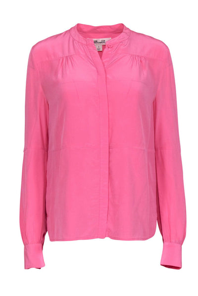 Current Boutique-Diane von Furstenberg - Pink Silk Long Sleeve Button Front Blouse Sz 8
