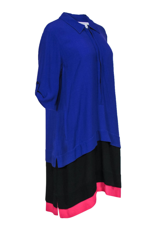 Current Boutique-Diane von Furstenberg - Purple, Black & Pink Layered Shirt Shift Dress Sz L
