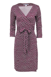 Current Boutique-Diane von Furstenberg - Purple, Black & White Print Silk Wrap Dress Sz 10